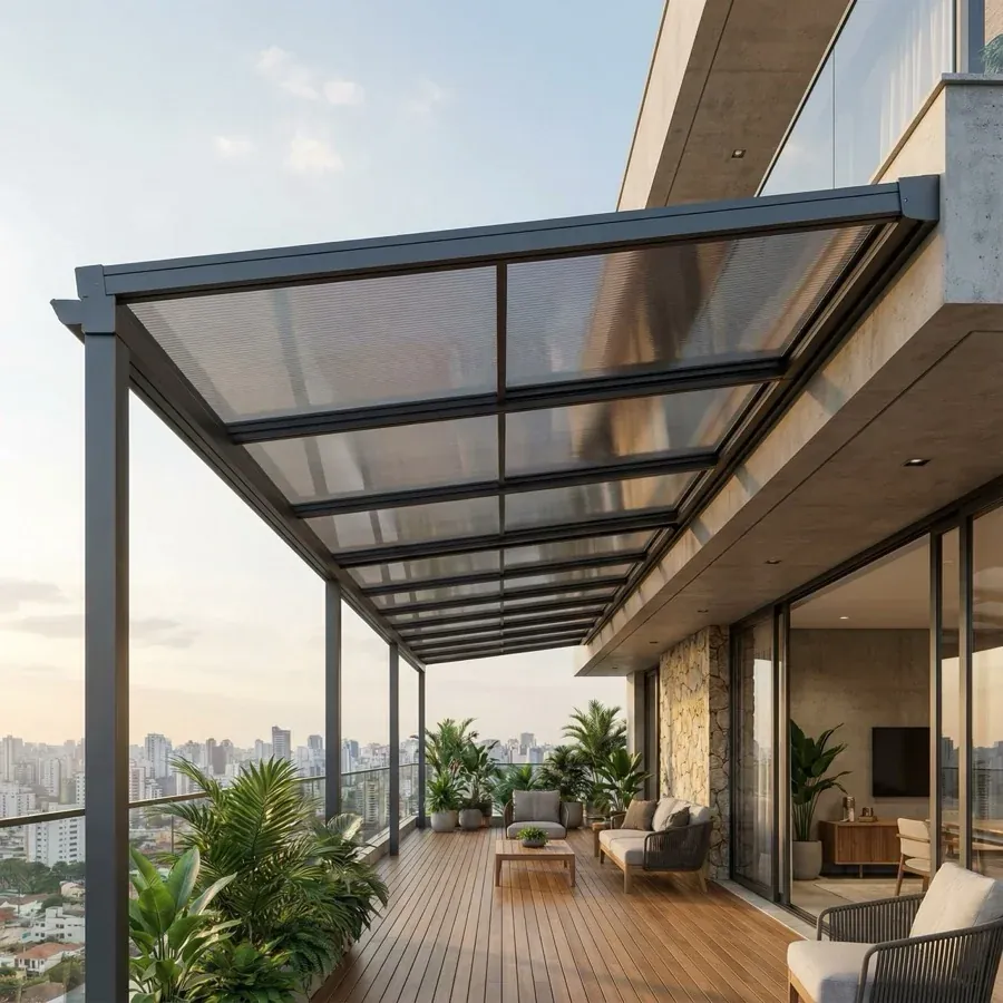 Detalhe de aplicação de Toldo de Policarbonato